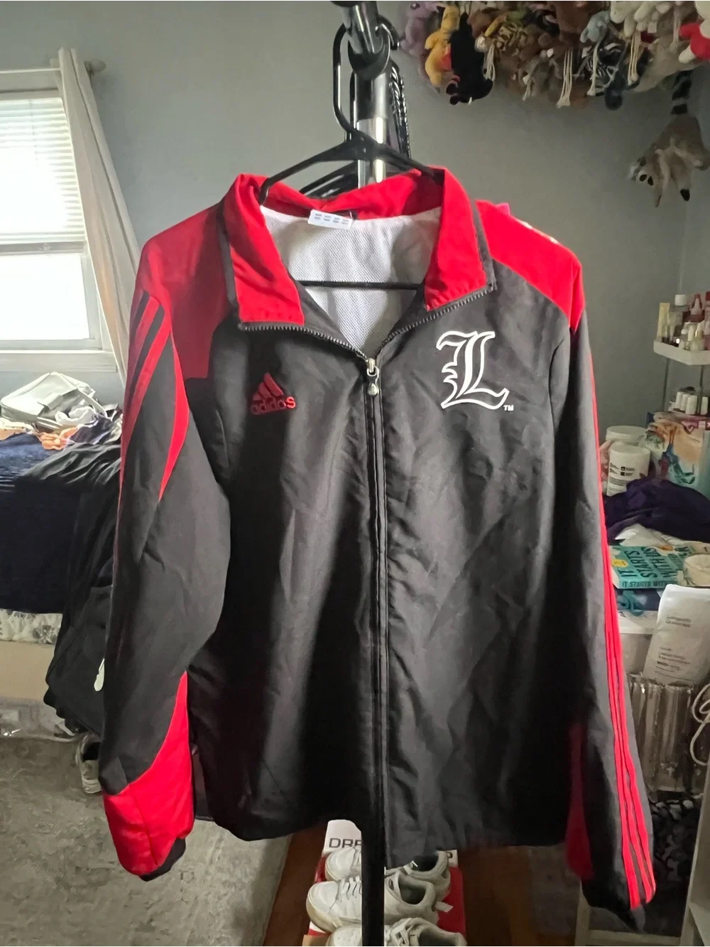 adidas Black and Red Full-Zip Lightweight Track Jacket with Louisville